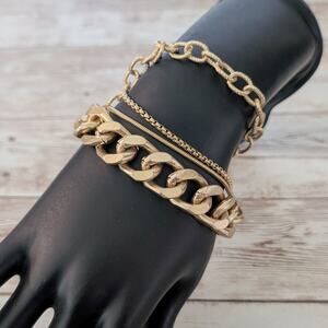 Gold Tone Multi Chain Clasp Bracelet - Statement Bracelet